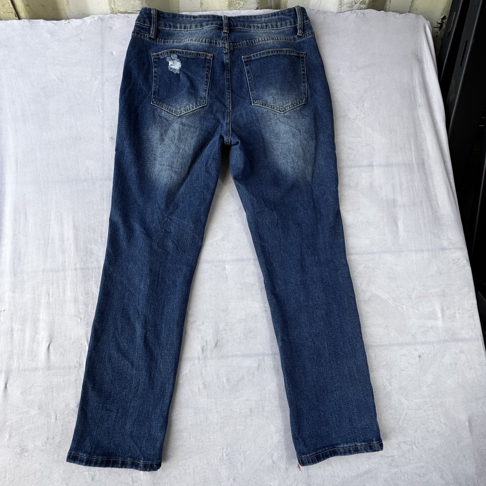 Womens Jeans Large Blue Denim Medium Washed Straight Leg Distressed Streetwear